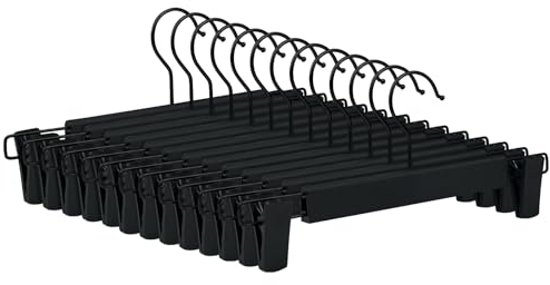 Tekenewbse 10 Stück Hosenbügel Platzsparend, Kleiderbügel Hosen Klemmbügel Plastik Rockbügel Kleiderbügel Mit Klammern, Platzsparende Aufhänger für Bügel Hängende Hosen Socken Röcke Mäntel, Schwarz