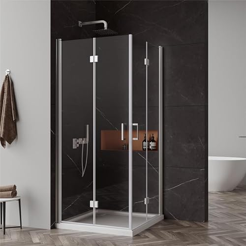 Duschkabine Eckeinstieg 80x120x195cm Glas Falttür Duschabtrennung, Eckeinstieg Duschkabine Duschtür Dusche Faltbar Duschwand mit 6mm ESG Nano Sicherheitsglas, Echtglas Drehfalttür Höhe 195cm