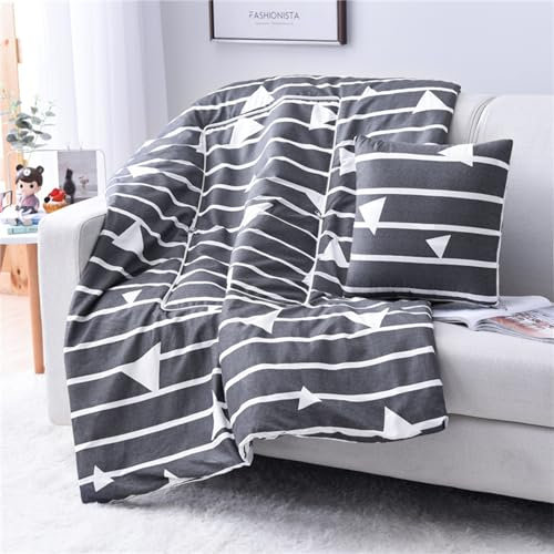 Hixingo Reisedecke und Kissen 2 in 1, Reisedecke mit Kissen Set Multifunktionale Reise Decke und Kissen 2 in 1 Weichem Flugzeug Verwandlungskissen für Urlaub, Camping (Gestreiftes Dreieck,40 * 40cm)