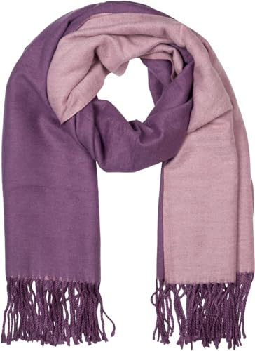 styleBREAKER Bufanda para damas en óptica noble de 2 caras con flecos, 2 colores, bufanda reversible, estola cálida de invierno multicolor 01017137, color:Violeta-lila