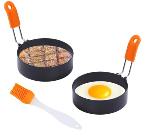 McMuffin Makers - 3.5 Inch Egg Rings, 2 Pack Anti-Scald Egg Circles with Oil Brush