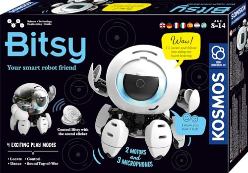 Kosmos 617424 Bitsy – Votre ami Robot Intelligent, Robot pour Enfants, contrôle Bitsy avec clicker sonore, Jouet pour Enfants, boîte d'expérimentation à partir de 8 à 12 Ans, Manuel multilingue