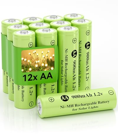 Howardly 1.2v AA Ni-MH Rechargeable Battery, Double A 900mAh 1.2V Rechargeable Battery Pre-Charged, High Capacity for Outdoor Solar Lights, Lawn Lamps, String Light (AA-900mAh-12pack