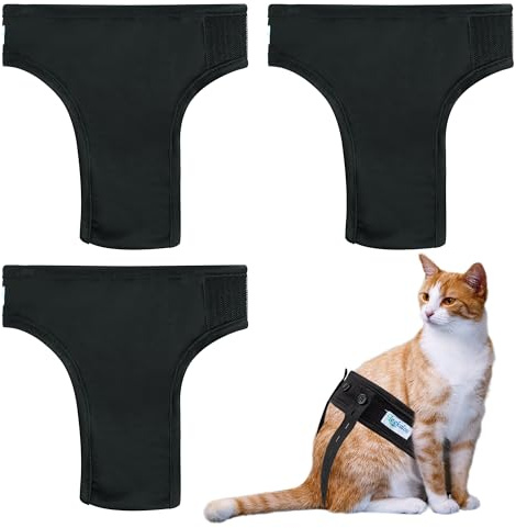 Leekalos Wiederverwendbare waschbare Katzenwindeln (3er-Pack) – hochsaugfähige Katzenwindeln – größenverstellbare Windeln für weibliche Katzen und männliche Katzen, einfach anzuziehen