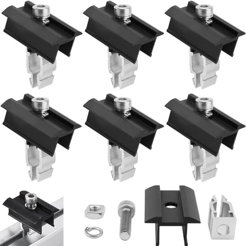Pannelli Solari Fotovoltaici Morsetto Centrale Supporto per Modulo Solare In Alluminio Morsetto Centrale per Pannello Solare Kit Staffa di Montaggio per Pannello Solare per Tetto,Camper,Letto(6 Pezzi)