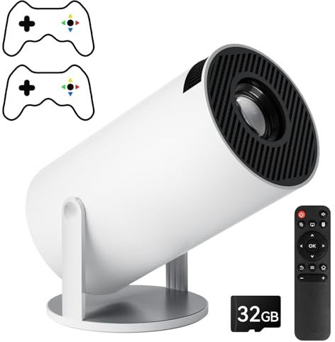 Qoosea Mini Beamer mit 2 Joystick 4K Bluetooth 5.2 Tragbarer Spiel Projektor 180° Drehbarer Android 12 WiFi 6 Auto Keystone Outdoor Film Projektor Kompatibel mit Telefon Laptop PC TV Stick USB