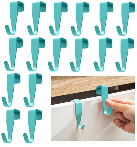 Ruikdly 16 Türhaken, Türhaken zum Einhängen, Kleiderhaken Tür, Haken zum Einhängen, Stabile Aufhängung, Kein Bohren Erforderlich, Geeignet für Bad, Schranktür und Zimmertür (Blaue)