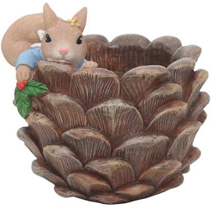 CIYODO Eichhörnchen Sukkulenten Blumentopf für Innen Kreativer Harz Pflanzenbehälter Dekorativer Desktop Pflanzer für Kleine Pflanzen Niedliches Cartoon Design