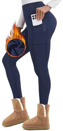 Merlvida Leggins Termici Donna Invernali Pantaloni Termici con Fodera in Pile Leggings Sportivi Donna a Vita Alta Felpati Collant Caldi Morbidi Leggings Push Up con Tasche