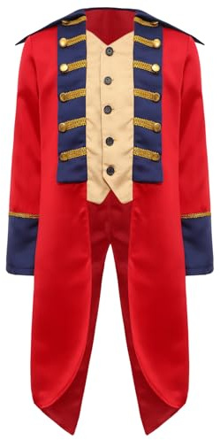 Hansber Kids Medieval Steampunk Tailcoat Boys Royal Prince Costume Renaissance Victorian Jakcet Long Sleeve Frock Coat Red 14 Years