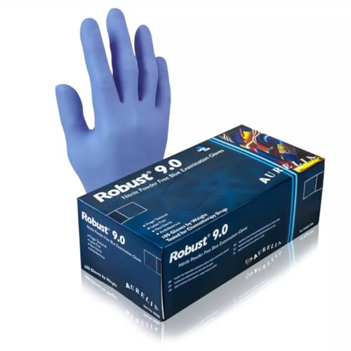 100 Medium Blue Disposable Robust 9.0 Nitrile Gloves Powder Free & Latex Free | Non-sterile Nitrile Glove Ambidextrous | Heavy Duty Gloves Ideal For Medical, Industrial, Food, Tattoo
