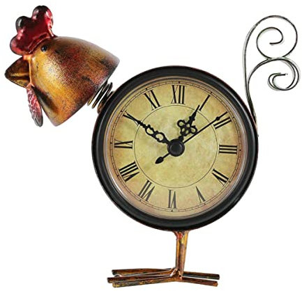 Zerodeko Vintage Eisen-Designer Tischuhr Kreative Hühnerfigur Schreibtisch Uhr Deko Braun Ohne Batterie Für Wohnzimmer Schlafzimmer Büro