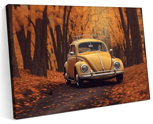 Printonia Leinwandbild m Bild auf Leinwand 120x80 VW Käfer Classic Oldtimer Neon Abstrakt Bunt