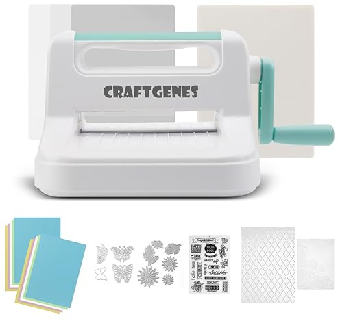 CraftGenes Manuelle Stanzmaschine, Prägemaschine, 15,2 cm, Öffnungsgröße für Kartenherstellung, Scrapbooking und Bastelarbeiten – komplettes Set mit A5-Stanzformen, Prägeschablonen, Platten,