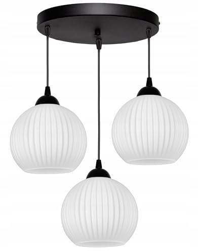 FKL DESIGN Home Deco Deckenlampe Deckenleuchte Schwarz-Weiß 3-flammig E27 Weiß Glas Lampenshirm Lampe aus Serie N899 (ER3)