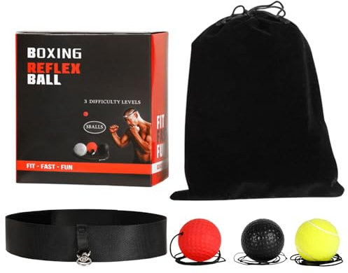 FINLALO Boxball Stirnband, Box-Reflexball, Boxer-Reaktionsball-Kit - 3 Reflexball plus 1 verstellbares Kopfband, Reflexball zur Verbesserung der Hand-Augen-Koordination Schlaggeschwindigkeit