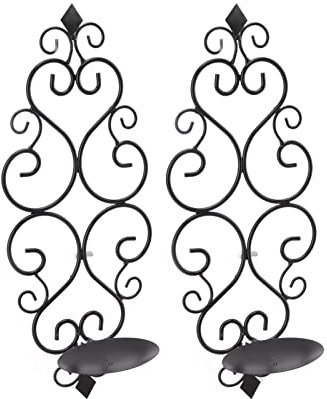 2 Stück Wand-Kerzenleuchter, Metall-Wandleuchter, Dekor, Schwarze Eisen-Kerzenleuchter, dekorativer Wand-Kerzenhalter für Schlafzimmer