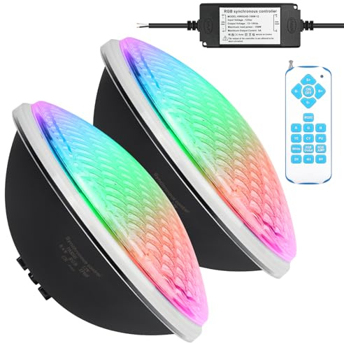 KWODE 54W LED Poolbeleuchtung PAR56，Timing 2/4/6H IP68 Wasserdichter Pool Lamp, 12V RGB Poolscheinwerfer Externe Synchronisation mit Fernbedienung（2-teilig）