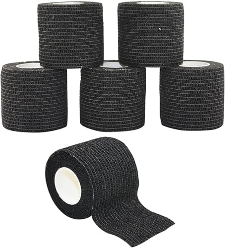 Selbstklebender Verband 5cmx4.5m Haftbandage Selbstklebend für Mensch und Tier, Elastische Fixierbinde Cohesive Bandage Haftbandage für Stretch Sportler, Handgelenk, Knöchel, Pet (6 Rollen/Schwarz)