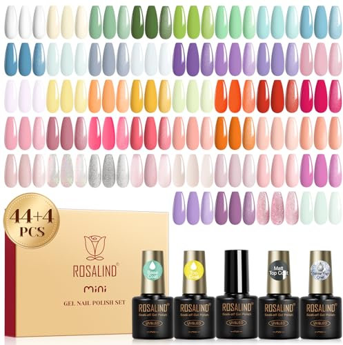 ROSALIND UV Nagellack Set, 48 Stück Gel Nagellack Pastell Weiß Gelb Grün Blau Farbgel Gelnägel,Soak-Off Mini UV Lila Rosa Orange Frühling Sommer Nagel Gel Nail Polish Geschenk
