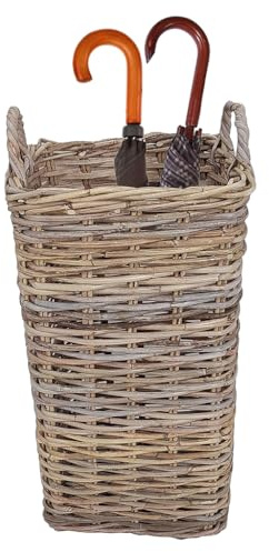 Willow Wicker Umbrella Stand with Handles Storage Basket (Square, Large)