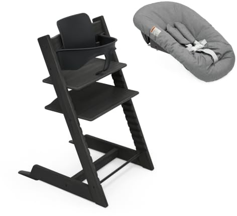 Stokke Tripp Trapp Hochstuhl, Black (inklusive Stuhl & Baby Set2) mit Newborn Set (Anthracite) - Sicheres, verstellbares, ergonomisches Design