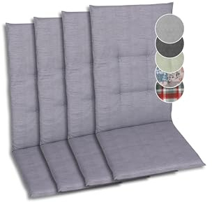 GO-DE Textil Bequeme und attraktive Polsterauflagen für Hochlehner-Gartenstühle (4er-Set, Uni grau, Hochlehner)