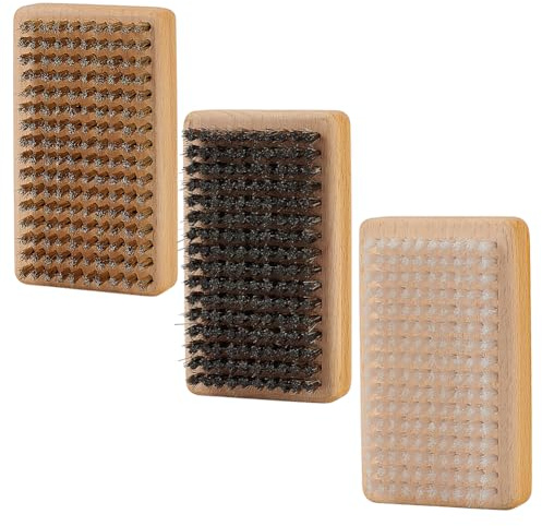 FINGERINSPIRE Kit de Brosse de Fartage pour Ski et Snowboard 3 Styles en Laiton CRIN de Cheval Brosse de Nettoyage de Cire pour Skis Base en Bois Rectangulaire Ensemble D'Outils d'entretien