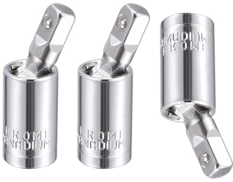 TA-VIGOR 3Pcs 1/4 Inch Drive Universal Joint Swivel Socket, Cr-V Steel Deep Socket Adapter with 360° Swivel Connection, Spring-Loaded Detent Ball for Ratchets and Hand Tools