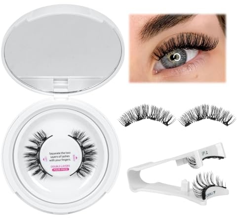 Magnetische Wimpern Magnet Lashes Natürlicher Wiederverwendbare mit Applikator Kein Kleber No Glue or Eyeliner Easy to Wear 4 Magnetpunkte sind stärker Augenform geeignet(1Paar,Charm)