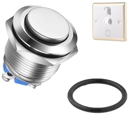 AzureRay Pulsante Momentaneo 16mm IP67 - Interruttore Impermeabile 12V-250V AC/DC | Pulsanti in Metallo con Terminali a Vite per Auto e Industria