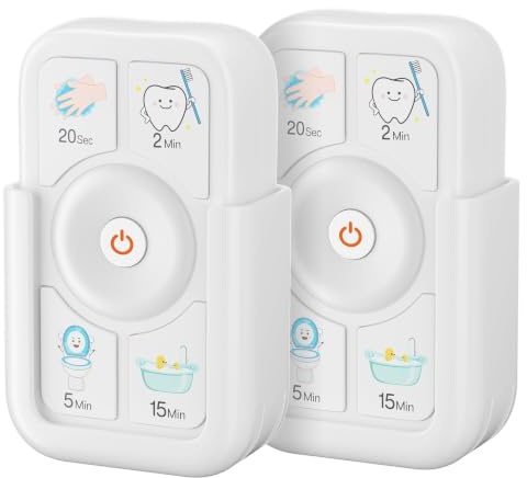 4-in-1 Kinder Timer für Routinen: Zähneputzen & Händewaschen,Weiß, 2 Stück | 4-in-1-Multifunktion zahnputztimer kinder | Geeignet für Baden, Badezimmer und Toilette | USB-C aufladbar