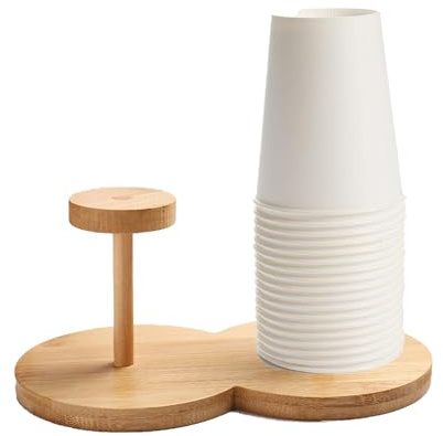 Stonivislyt Dispenser per Bicchieri di Carta,Portabicchieri da caffè in plastica – Portabicchieri da caffè per casa, Ufficio e Bar, Organizer Elegante per Tazze USA e Getta（Legna）