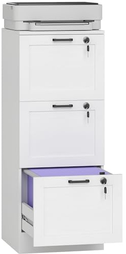 HOMCOM 2 Drawer File Cabinet with Lock Adjustable Hanging Bars for A4 White | Office, Vertical Filing Cabinet, Letter Size File Folders, Printer Stand with Storage