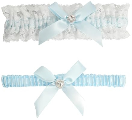 Godneei 1 Liga Con Lazo De Novia, Liga Novia Estilo De Encaje, Adecuado Para Accesorios De Boda Y Decoraciones De Fiesta, Recuerdos De Viaje, Adecuado para circunferencia del muslo 33-66 Cm (Azur)