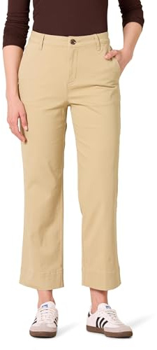 Amazon Essentials Pantalón Caqui de Talle Alto Ajustado hasta el Tobillo y Pierna Ancha Mujer, Bronceado, 40 Corto