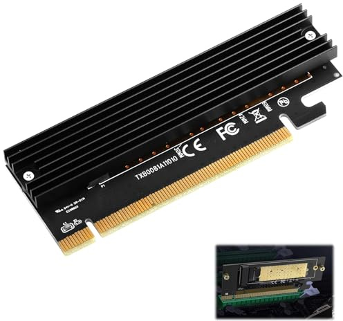 coalwop M.2 SSD NVMe to PCIe Adapter Card with Aluminum Heatsink and Thermal Pad, PCIe x4/x8/x16, Windows 8.1+/macOS 10.3.3+, M-key NVMe SSDs, Up to 8GB/s, 4x M.2 Screws