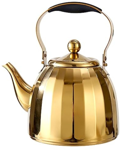 Generisch Wasserkocher für den Herd, pfeifender Teekessel aus Edelstahl mit Teesieb, ideal zum Aufbrühen von losem Teeblatt, minimalistischer Stil, Gold (1,5 l)