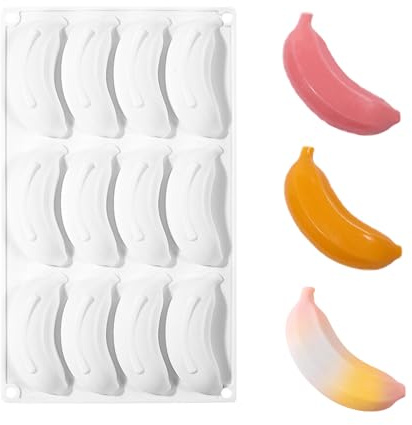 molde plátanos, Molde silicona de 12 cavidades, Moldes plátanos 3D, Moldes plátanoss para Mousse Tartas Decorativas, Molde de silicona con forma de frutas Manzana para Navidad (C)