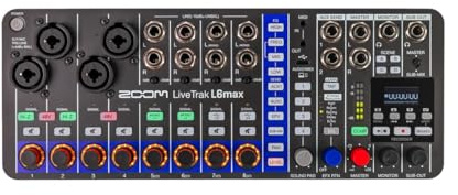 ZOOM LiveTrak L6max portable 12-track digital mixer, multi-track recorder and audio interface for bands, live streaming & studio, 32-bit, XLR-TRS, AI noise reduction, OLED, effects, UK-Version
