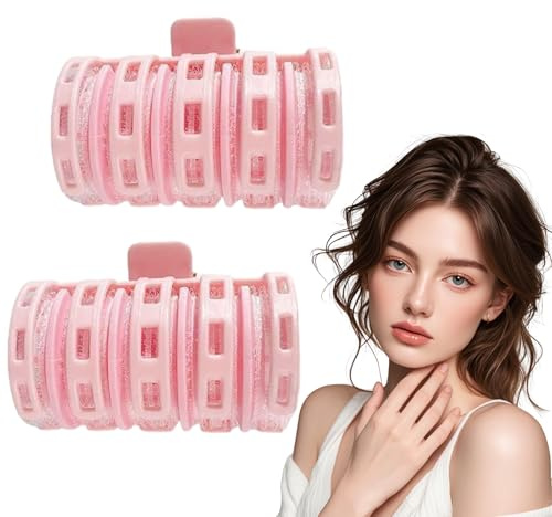 Hair Roller | Homiladi 2Pcs Hair Rollers with Clips | Bangs Roller for for Long, Medium, Short, Thick or Fine Hair, for Daily Use & Styling​ | Duckbill Clips Hair Roller (Pink)