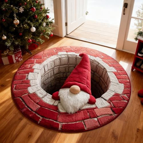 Kertaym 3D Weihnachtsteppich Mit Optischer Täuschung, fußmatte Weihnachten, Bunte 3D Weihnachts Teppich, fußabtreter für Zuhause, Schlafzimmer, Küche (A)