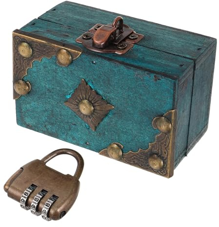 BESTonZON Joyero Vintage de Madera con Candado de Combinación, Caja Decorativa Pequeña para Joyas y Collares, Organizador de Cofre del Tesoro Retro Mini Caja de Madera Portátil