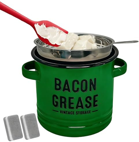 Contenitore per grasso da cucina, 1200 ml, contenitore per olio smaltato, colino grasso e contenitore, per vacanze, campeggio, giorno del Ringraziamento, ristorante, cottura e