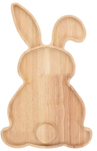 NUOBESTY Easter Bunny Plate,Rabbit Shaped Wooden Platter, Wooden Tray Rabbit Shape Snack Serving Tray Food Platter Board for Parties Holidays Dinners 11.22X7.09X0.59In