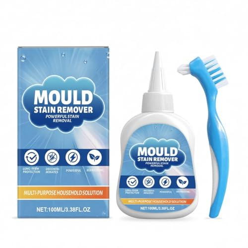 Gel anti-moisissures ménager avec brosse - Puissant détachant pour éviers, toilettes, lave-linge, joints de salle de bain et carrelages - 100 ml