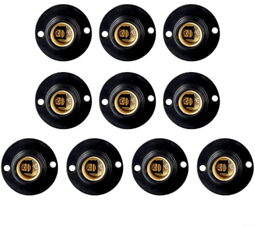 HpLive Lampensockel Adapter, 10 Stück Lampenfassungen E14 Lampenfassung Flache Basis, Schraubsockel Für Edison-Gewinde, 100–230V(Black)