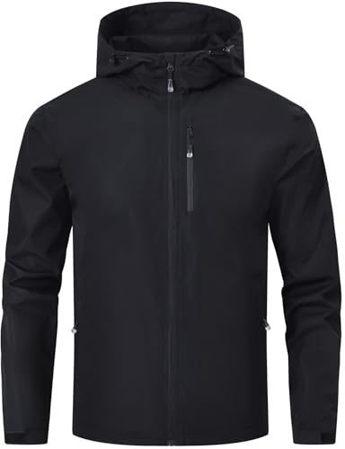 Huayuzh Regnjacka herr vattentät lätt regnrock camping vandring andas packbar softshelljacka med huva, svart, 4XL