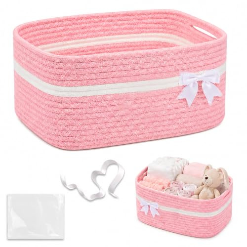 XPJBKC Geschenkkorb Leer Groß, 34.5 x 25.5 x 15cm Aufbewahrungskorb, Präsentkorb Leer mit Geschenktüten & Geschenkschleife für Geburtstag Hochzeit, Deko Korb für Wohnzimmer, Bad, Kinderzimmer (Rosa)