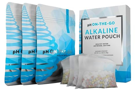 Invigorated Water pH ON-The-GO Portable Alkaline Water Filter Pouch, High pH Water Alkalizer for Bottles, Jugs, Pitchers - Filters 98 Liters / 26 Gallons (3-Pack)